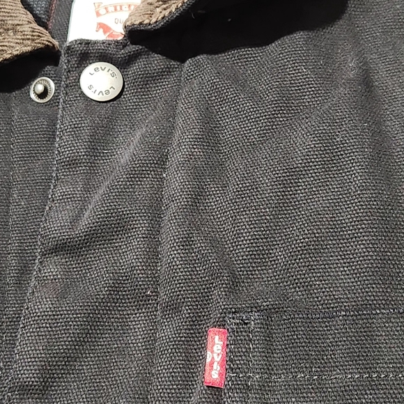 Levis Plaid Lined Canvas Chore Jacket Size XL 100% Cotton Black Full Zip  A3 - Picture 6 of 14